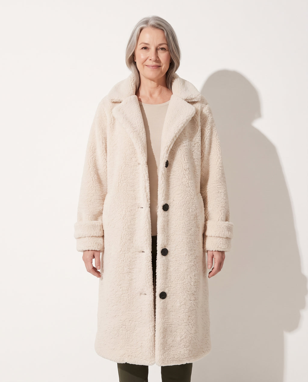 Valentina | Long Teddy Bear Coat Black Pink For Women — voorkant