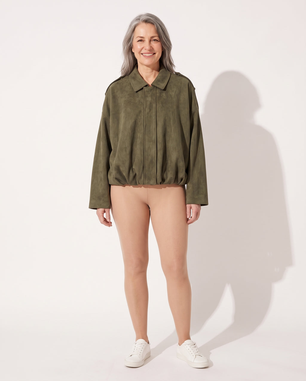 Oriane | Faux Suede Leather Fur Bomber Jacket For Women — voorkant