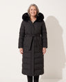 Rosalind | Long Black Puffer Coat With Faux Fur Hood & Belt
