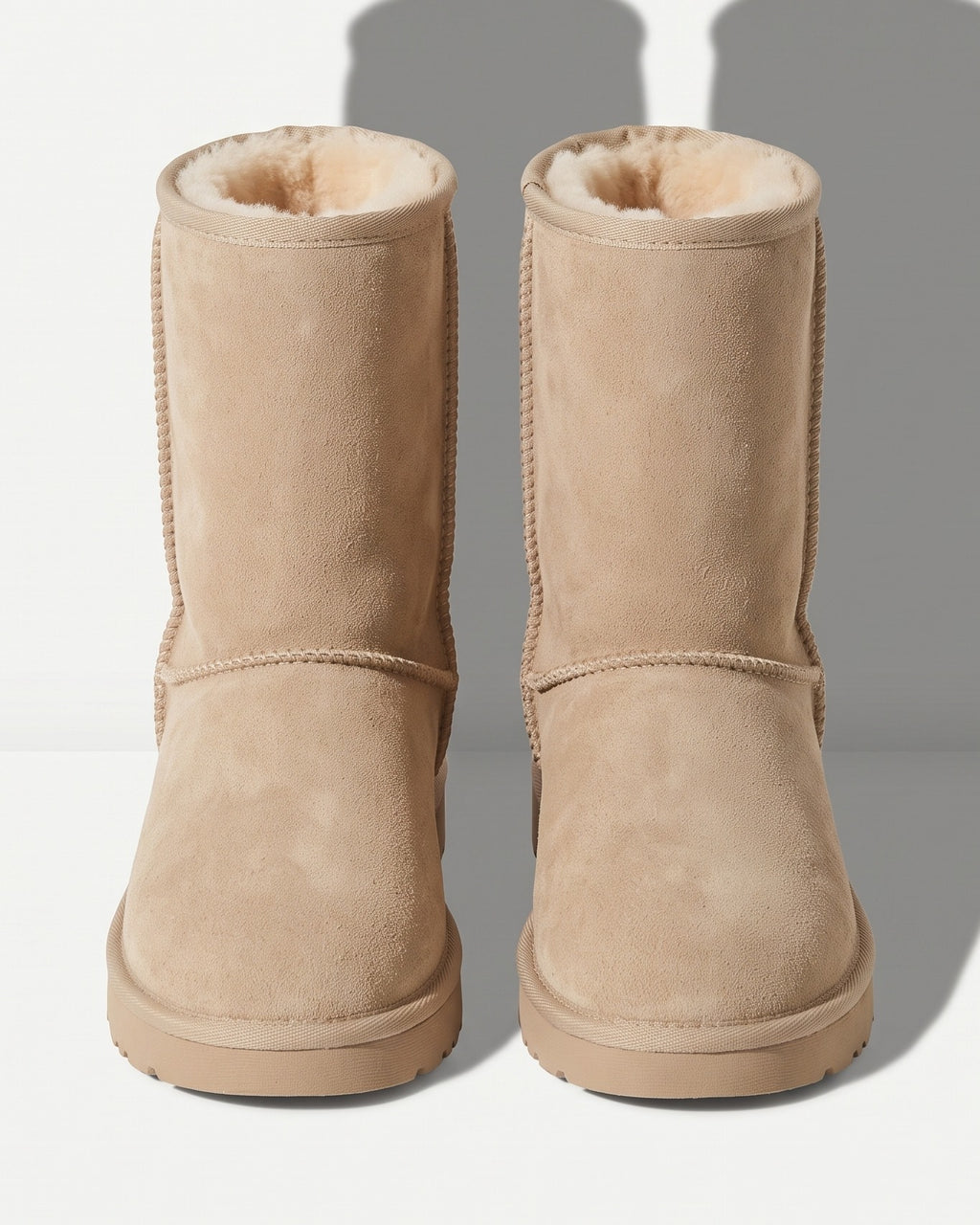 Violaine | Warm Brown Suede Wide Calf Winter Boots — voorkant