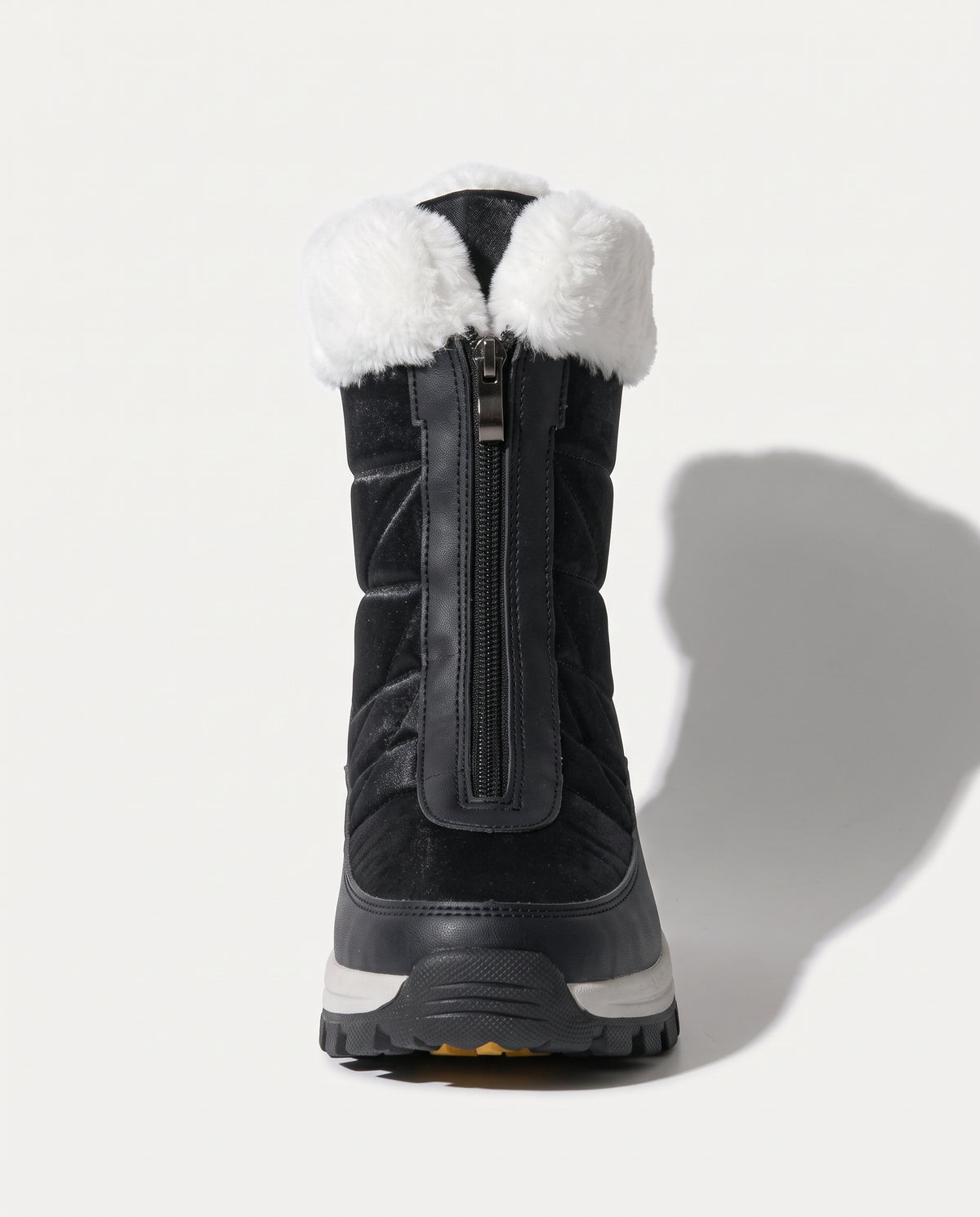 Persephone | Black Heeled Ankle Boots with Brown Flat Detail — voorkant