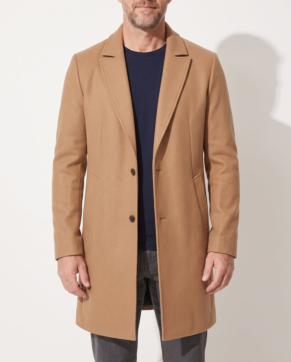 Caspian | Formal Longline Tailored Wool Black Coat — voorkant