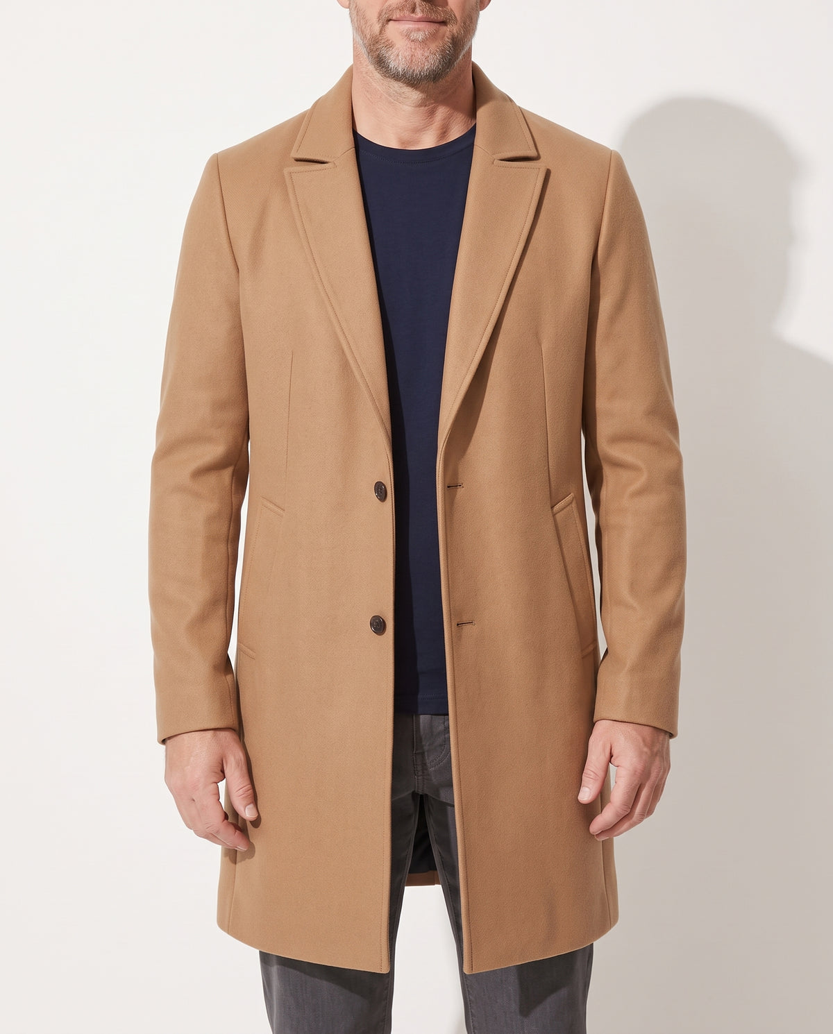 Caspian | Formal Longline Tailored Wool Black Coat — voorkant