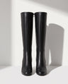Lucinda | Black Leather Knee High Heeled Boots With Suede