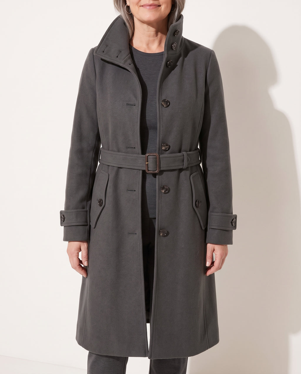 Yolanda | Classic Belted Fur Trench Coat Brown White Black — voorkant