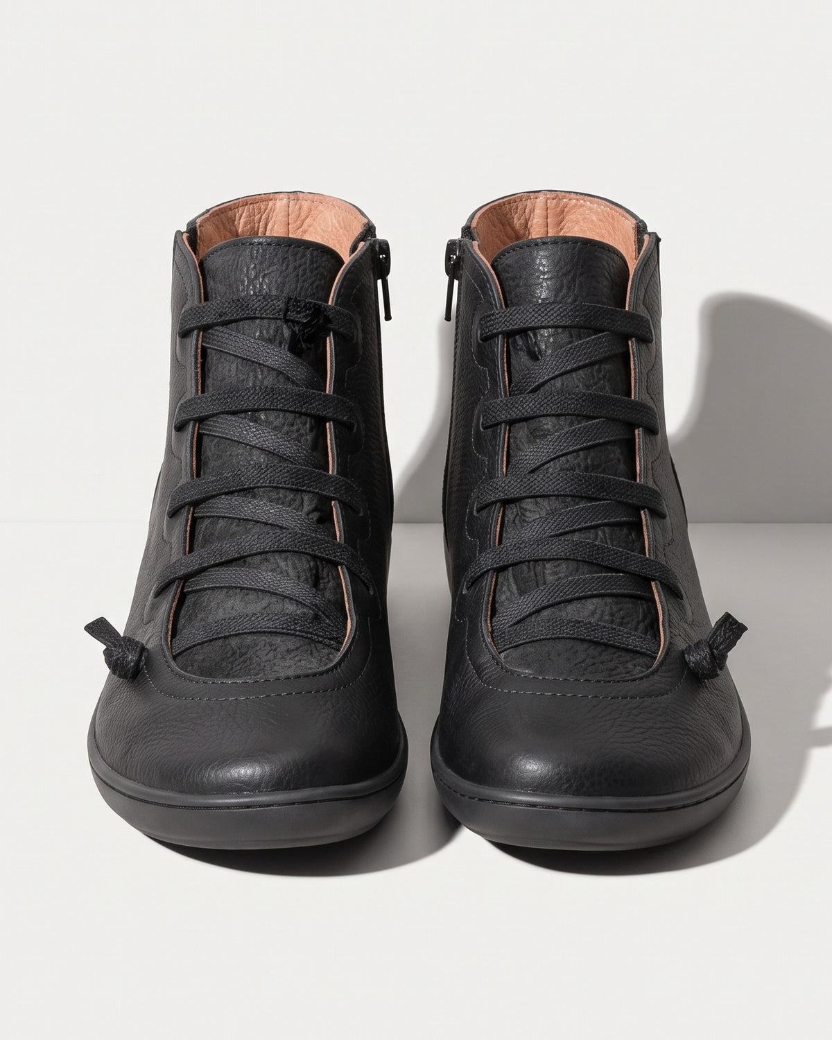 Camille | Low Heeled Black Leather Ankle Boots — voorkant