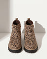 Solene | Leopard Print Black Leather Low Heel Chunky Ankle Boots