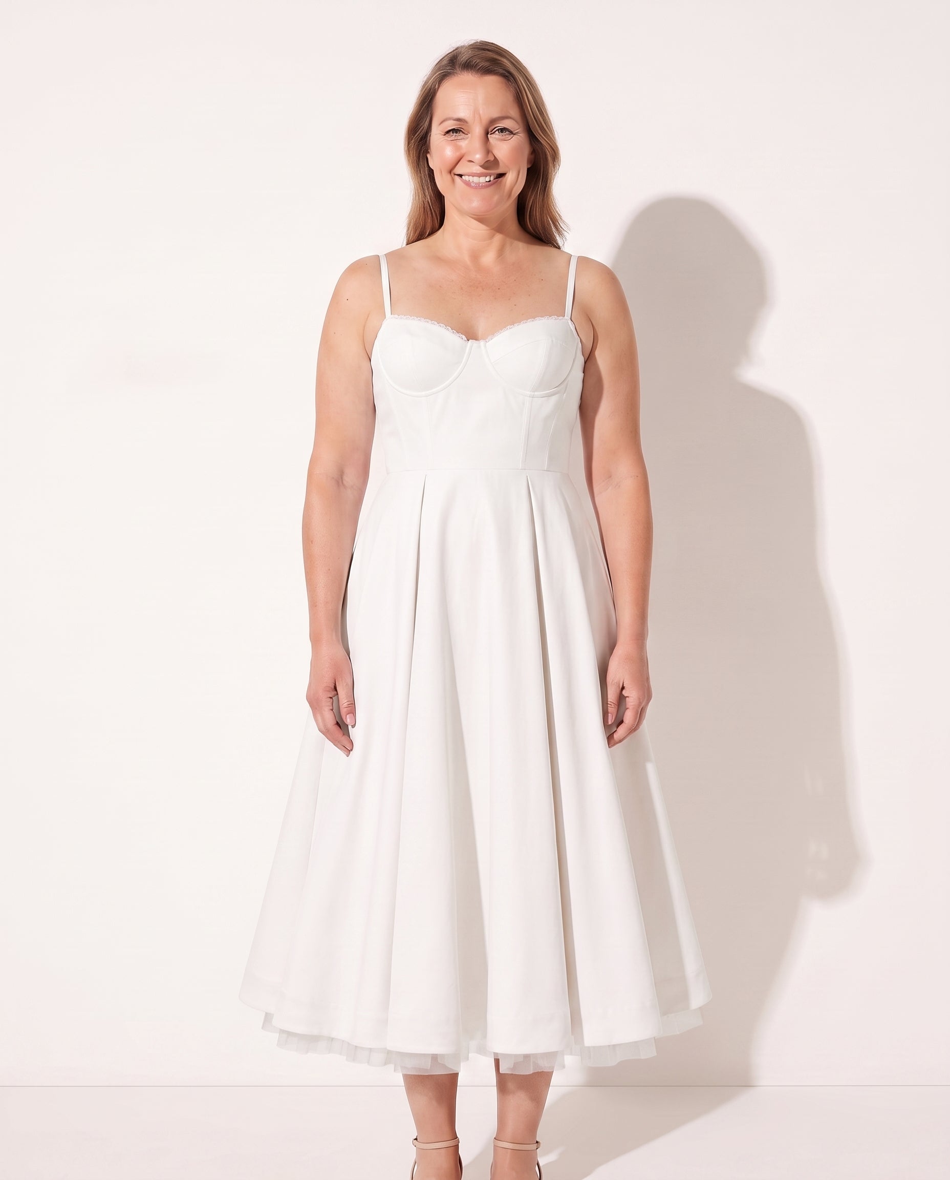 Fleur | Corset Bodice Midi Wedding Guest Dress — White
