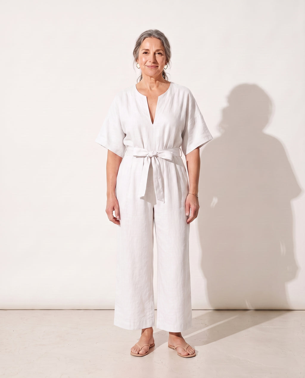 Rosalind | Strapless Wide Leg Linen Jumpsuit — White