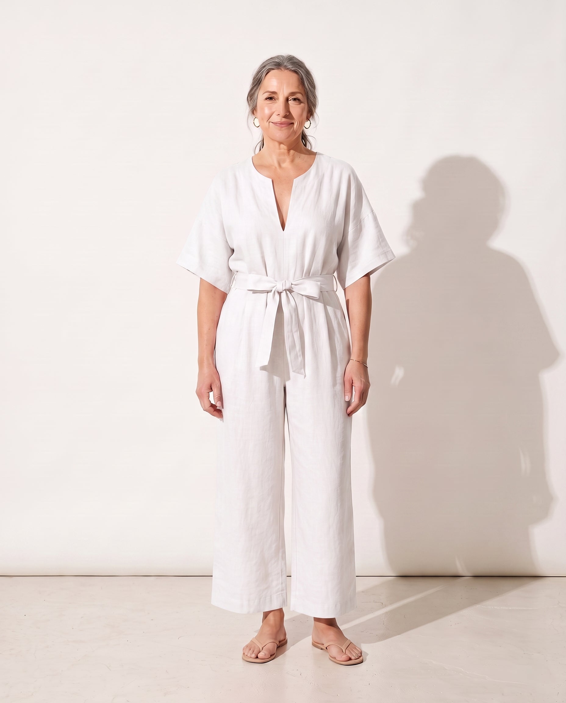 Rosalind | Strapless Wide Leg Linen Jumpsuit — White