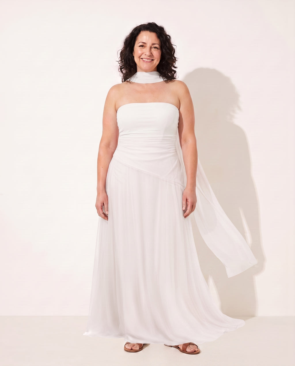 Odette | Winter Wedding Guest Dresses Draped Satin Maxi Gown — White