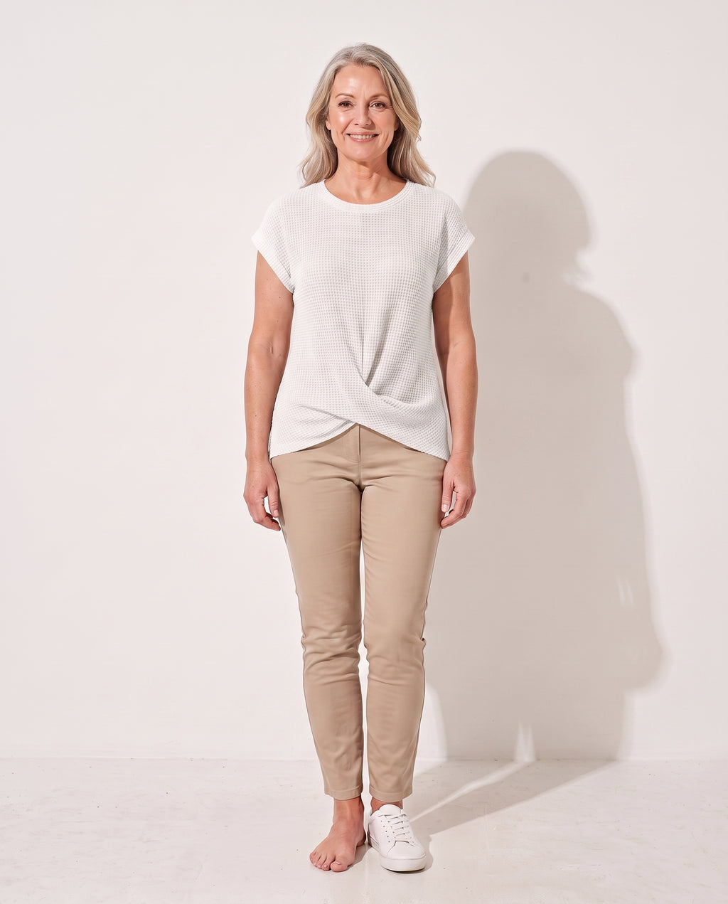 Persephone | Waffle Knit Sweater Tee Everyday Layering — White