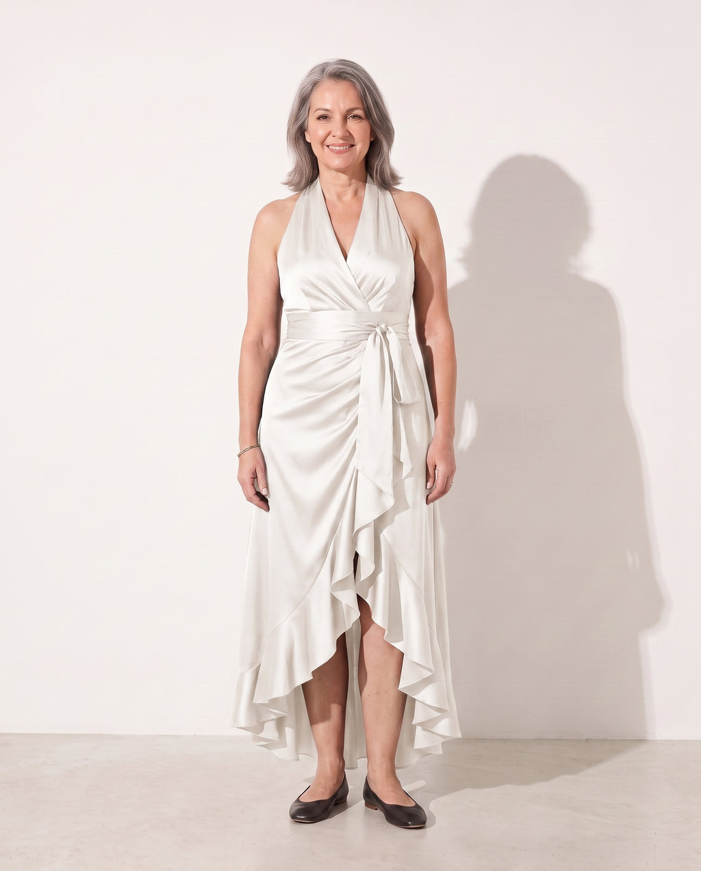 Fleur | Satin Halter Maxi Dress Evening Gown Formal — White
