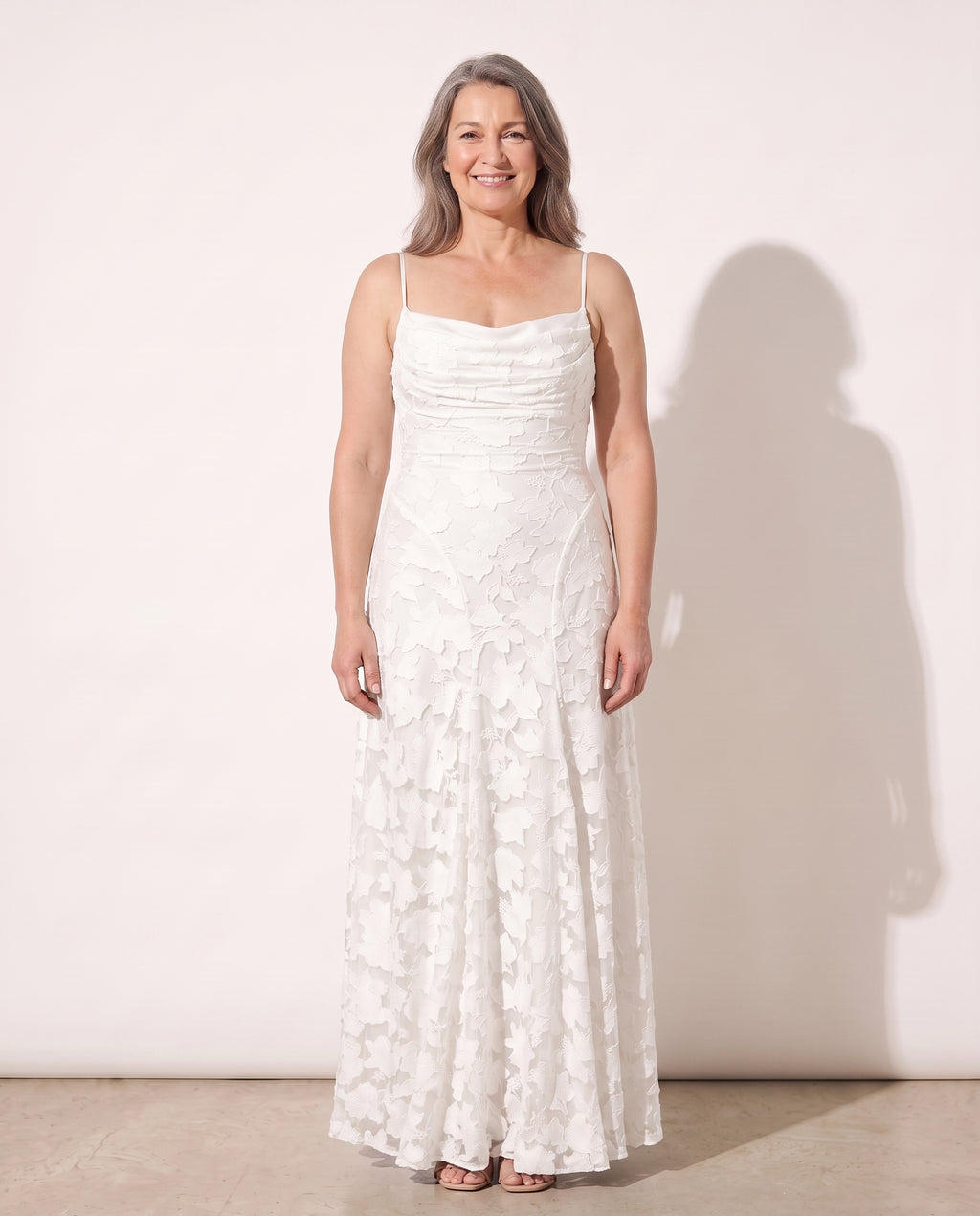 Rosaline | Textured Floral Maxi Formal Dresses — White