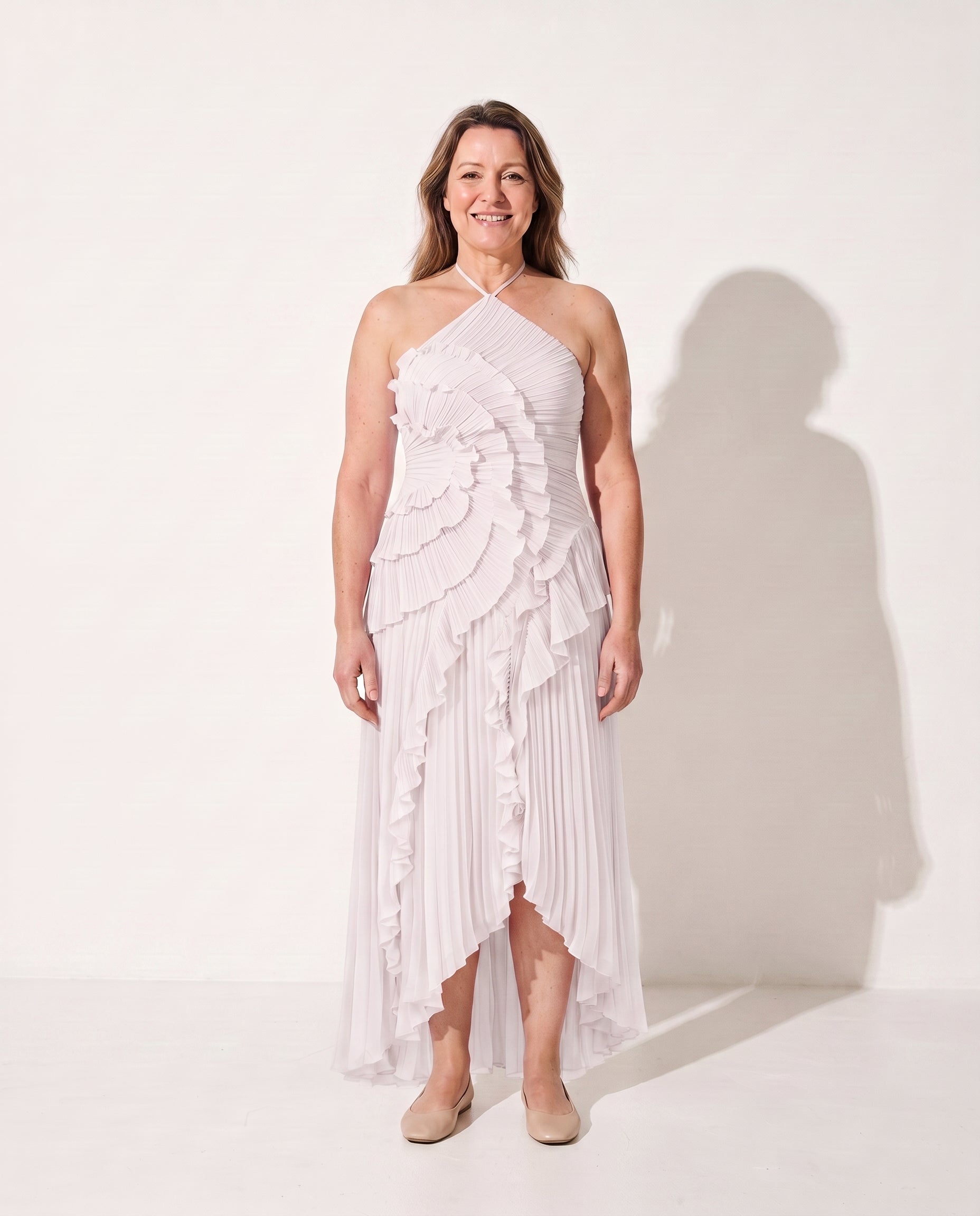 Mathilde | Evening Halter Ruffle Maxi Dresses Pink Purple — White