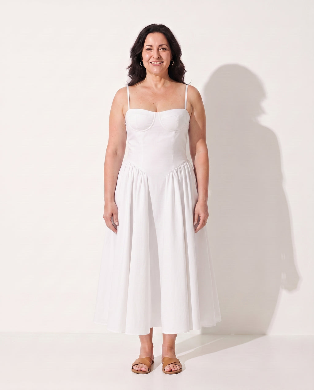 Ninon | Red Corset Dress Midi Underwired Sweetheart Neckline — White