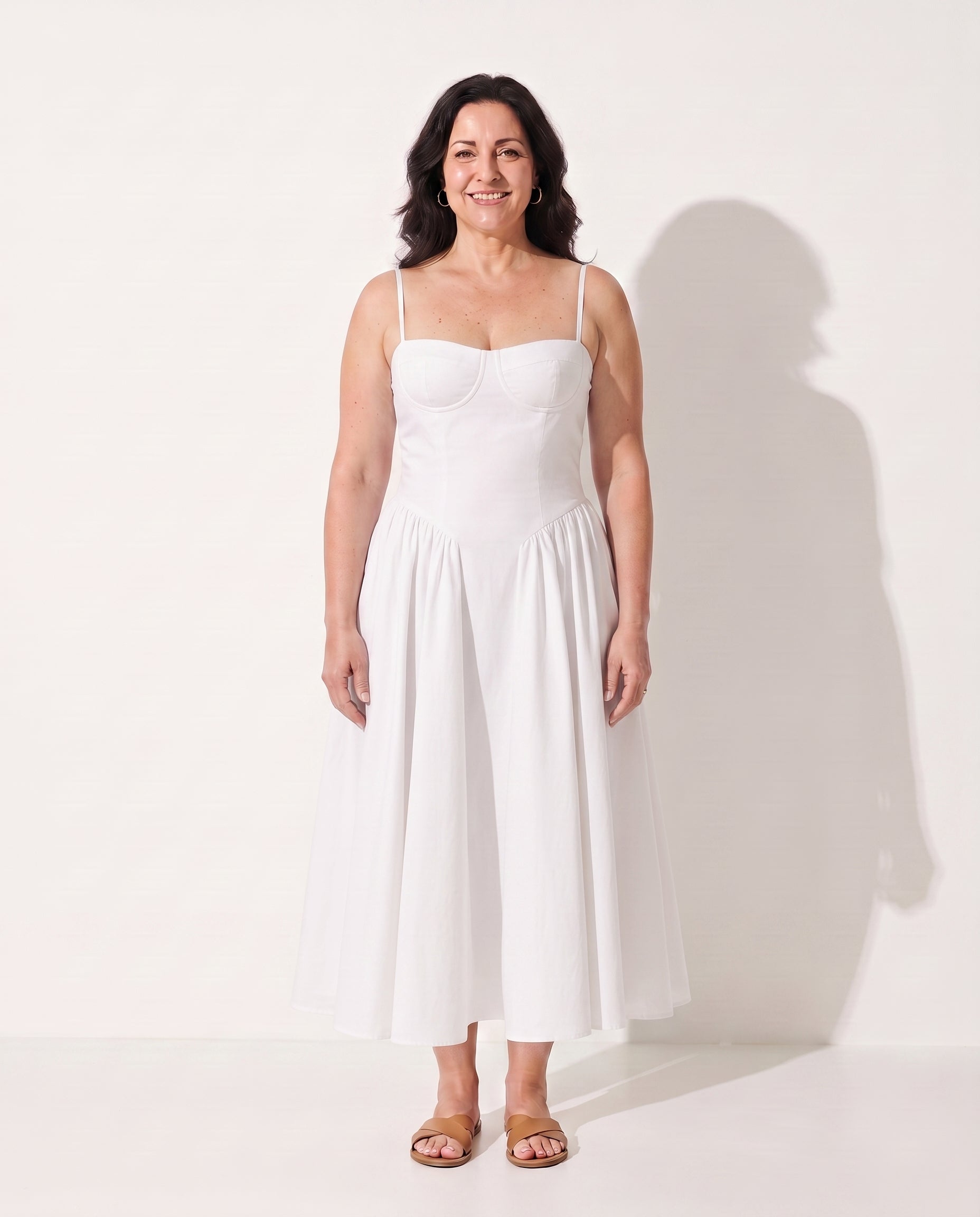 Ninon | Red Corset Dress Midi Underwired Sweetheart Neckline — White
