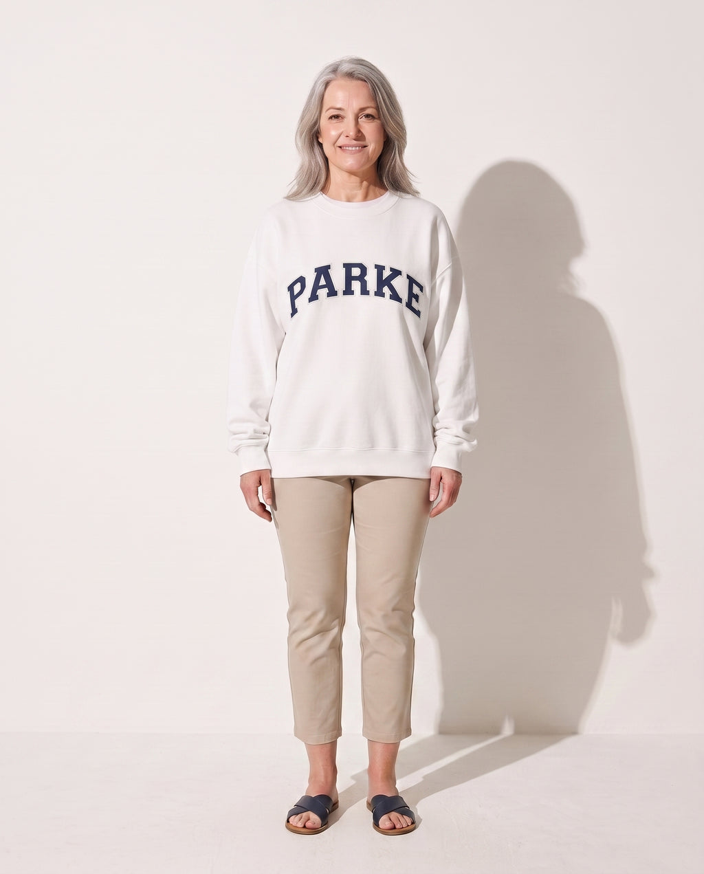 Cordelia | Women Varsity Jacket With Chenille Lettering — White with Navy Letters