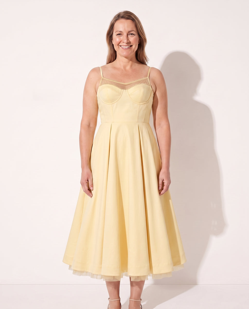 Fleur | Corset Bodice Midi Wedding Guest Dress — Yellow