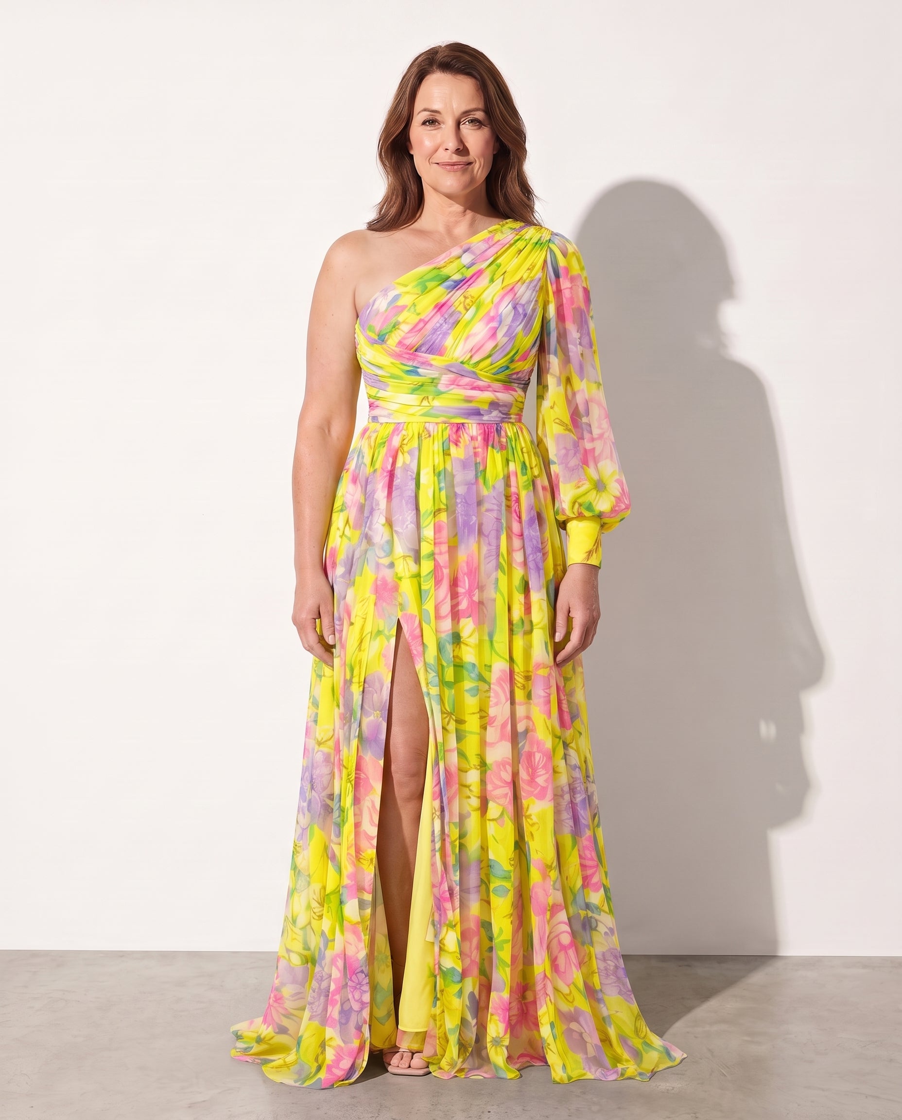 Josephine | Floral Long Sleeve Wedding Guest Dresses Maxi — Yellow