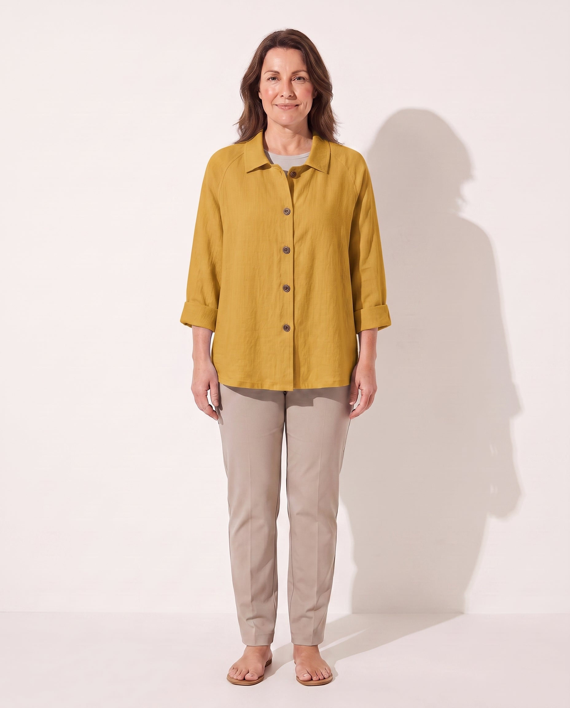 Henriette | Lightweight Button Front Jackets For Women — Yellow