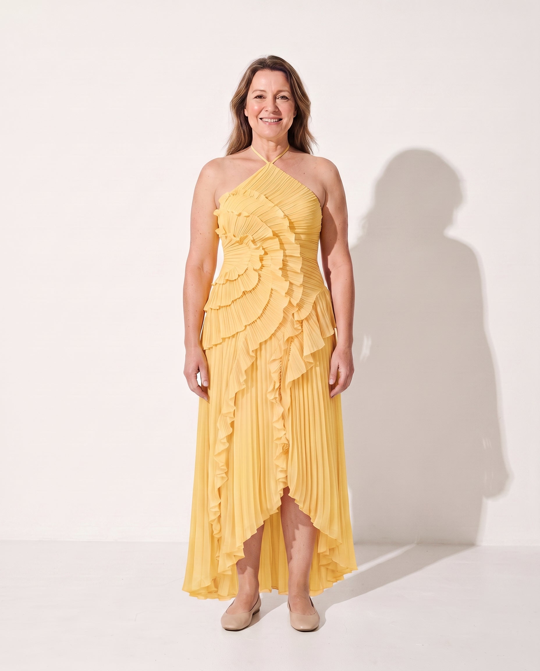 Mathilde | Evening Halter Ruffle Maxi Dresses Pink Purple — Yellow