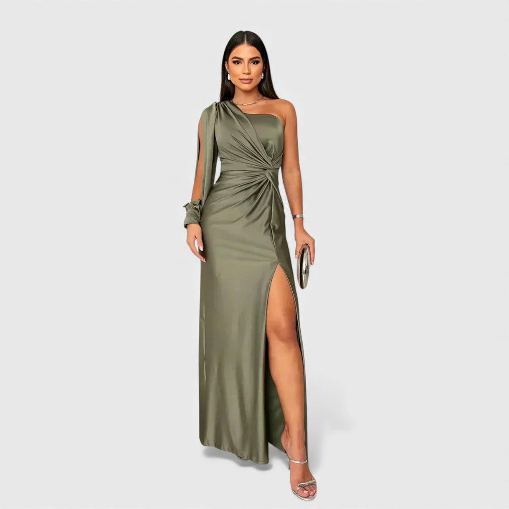 Isadora | Long Sleeve Satin Maxi Dress Wedding Guest Evening