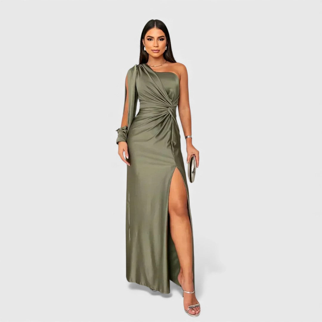 Isadora | Long Sleeve Satin Maxi Dress Wedding Guest Evening