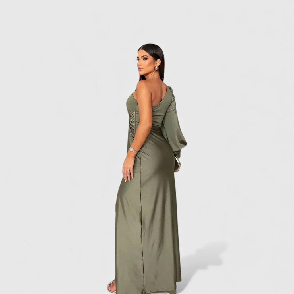 Isadora | Long Sleeve Satin Maxi Dress Wedding Guest Evening