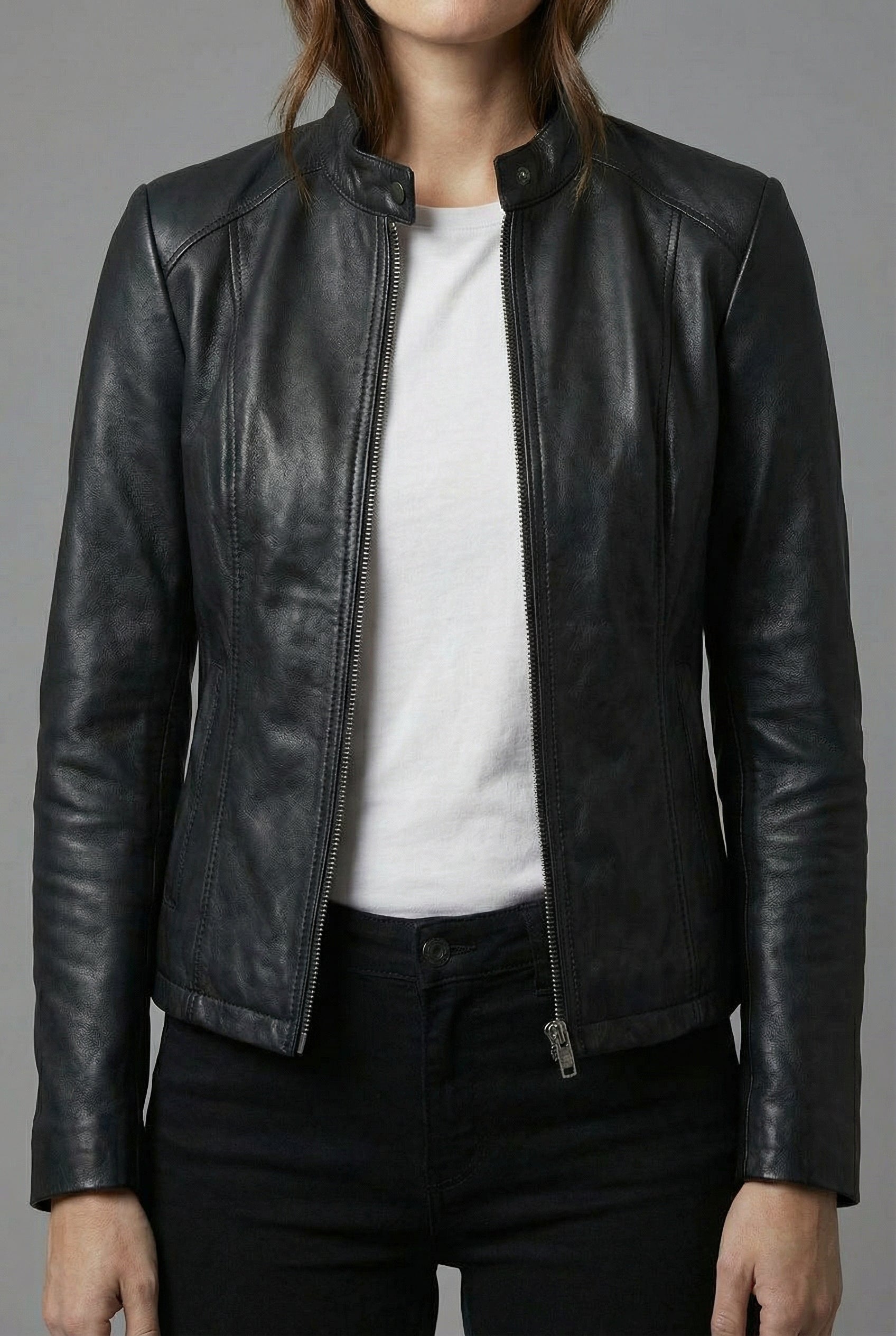 Ninon | Black Leather Biker Bomber Jacket For Every Occasion — Black