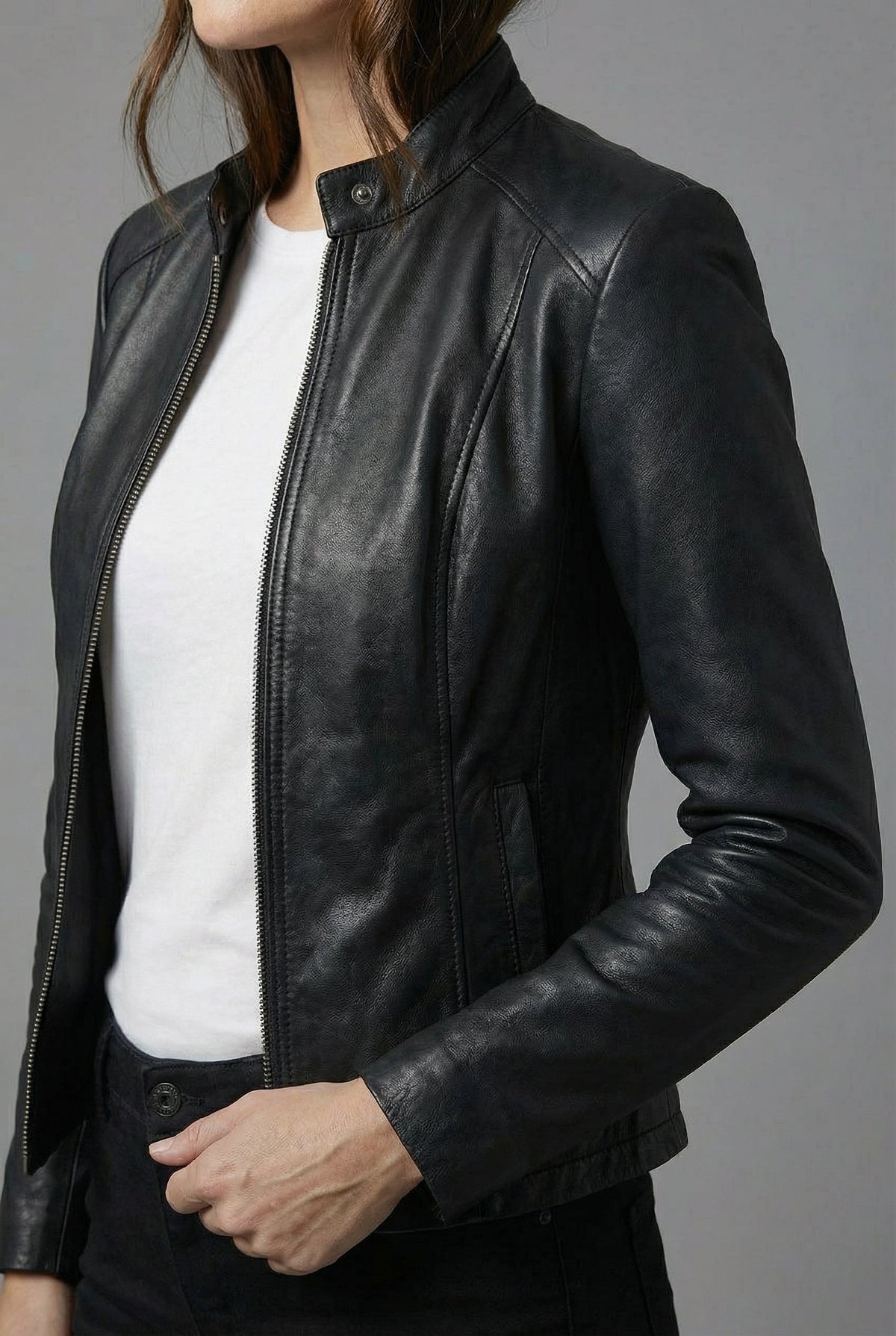Ninon | Black Leather Biker Bomber Jacket For Every Occasion