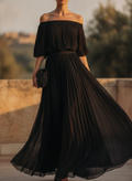 Faustine | Off-Shoulder Pleated Chiffon Maxi Evening Dress