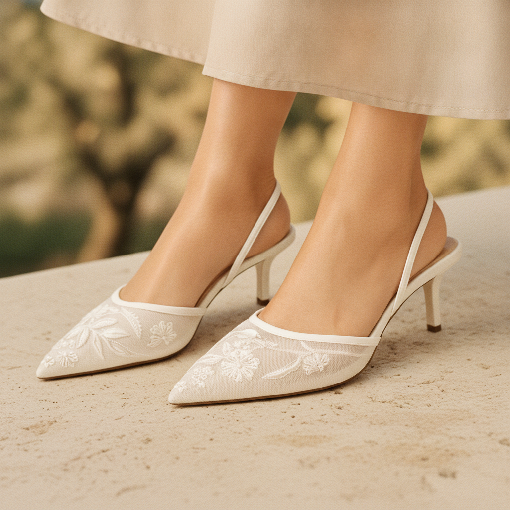 Josephine | Embroidered Mesh Mule Heels Pointed Toe Wedding Guest