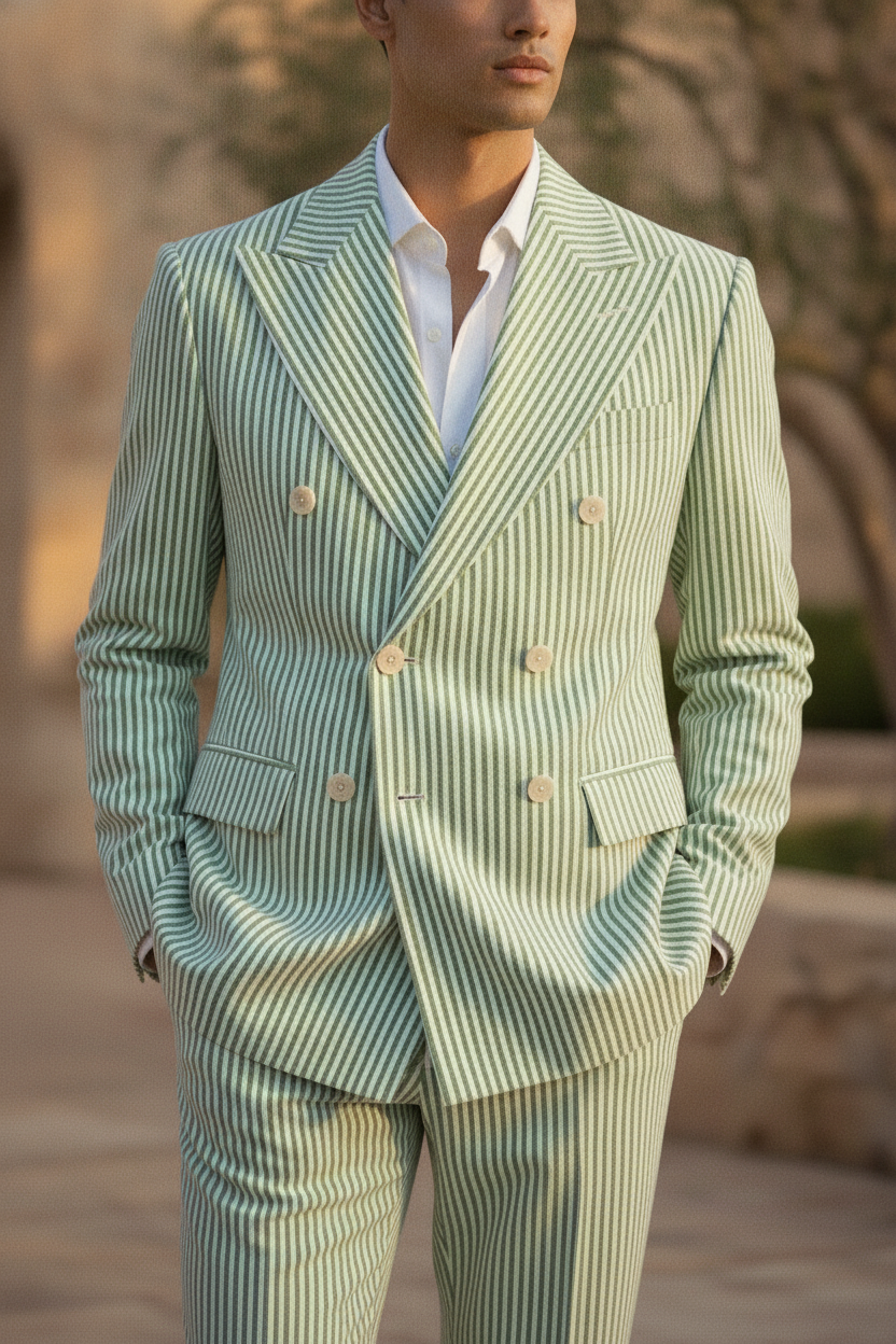 Idris | Men Seersucker Double Breasted Wedding Guest Suit