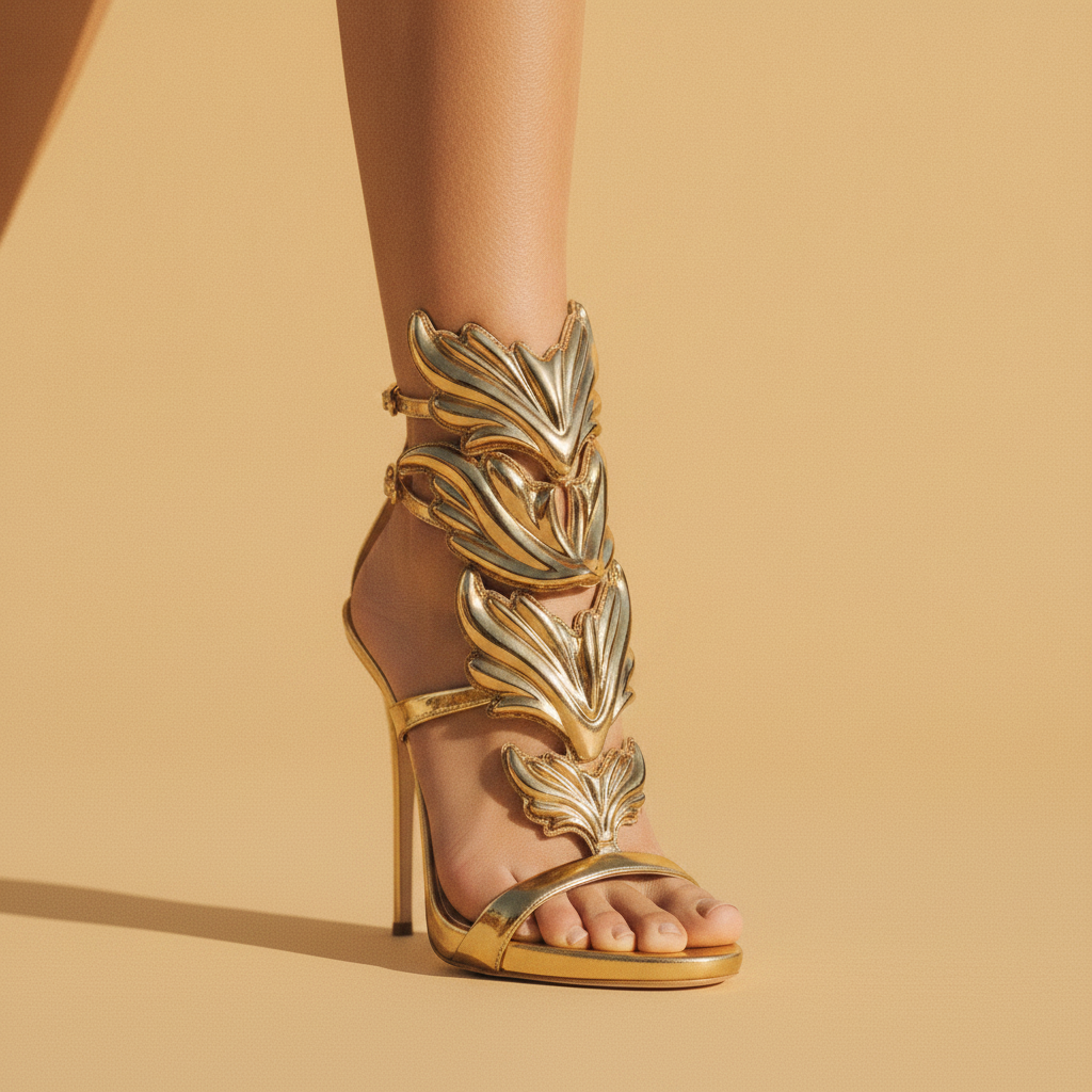 Sidonie | Gold Sculptural Wing Stiletto Evening Heels