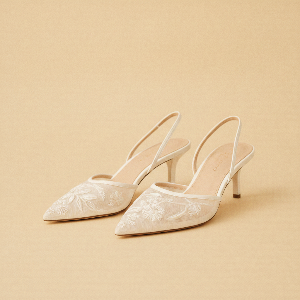 Genevieve | Embroidered Mesh Mule Heels Pointed Toe