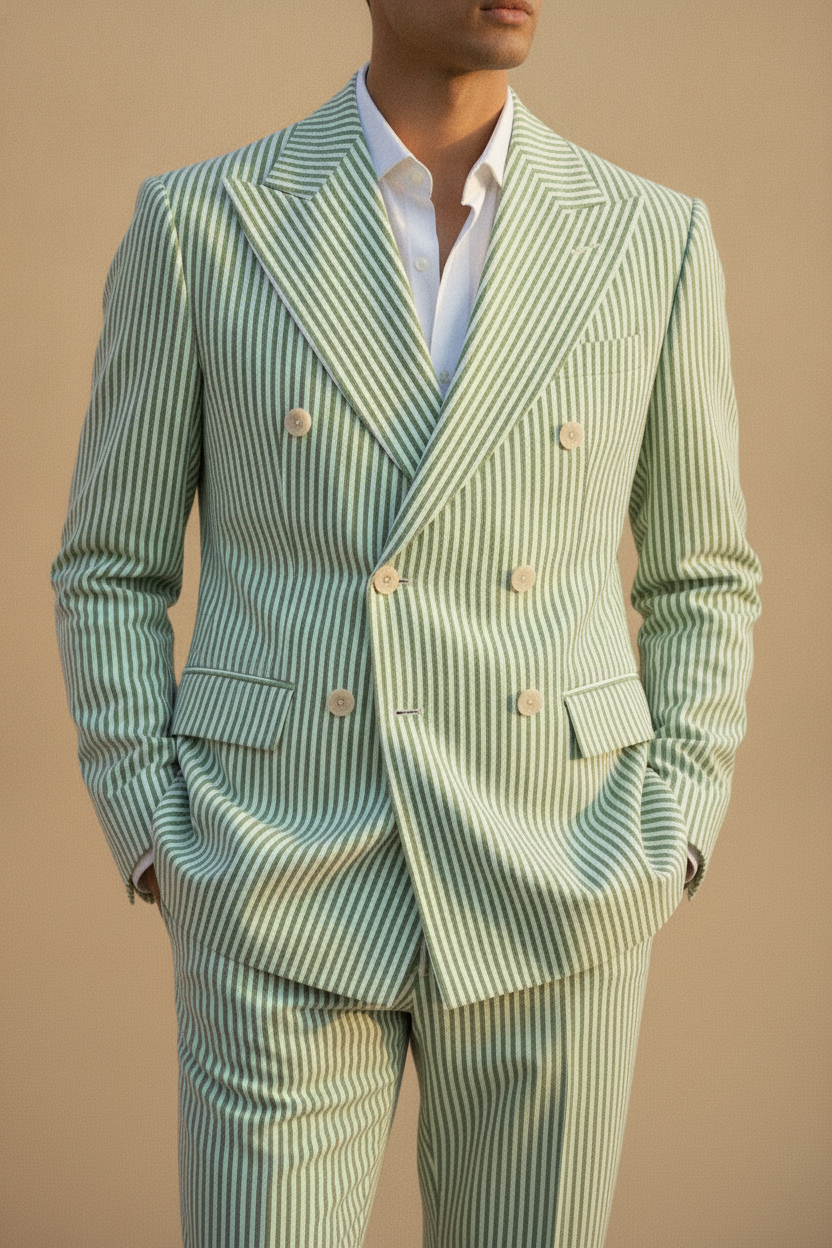 Peregrine | Men Seersucker Double Breasted Wedding Suit