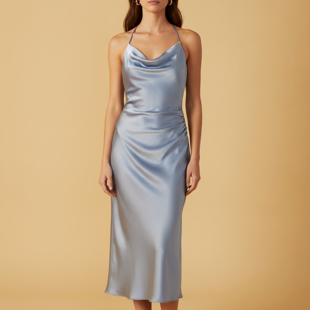 Violaine | Women's Satin Cocktail Dresses Midi Relaxed Fit