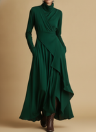 Adeline | Asymmetric Drape Turtleneck Maxi Dress For Evening