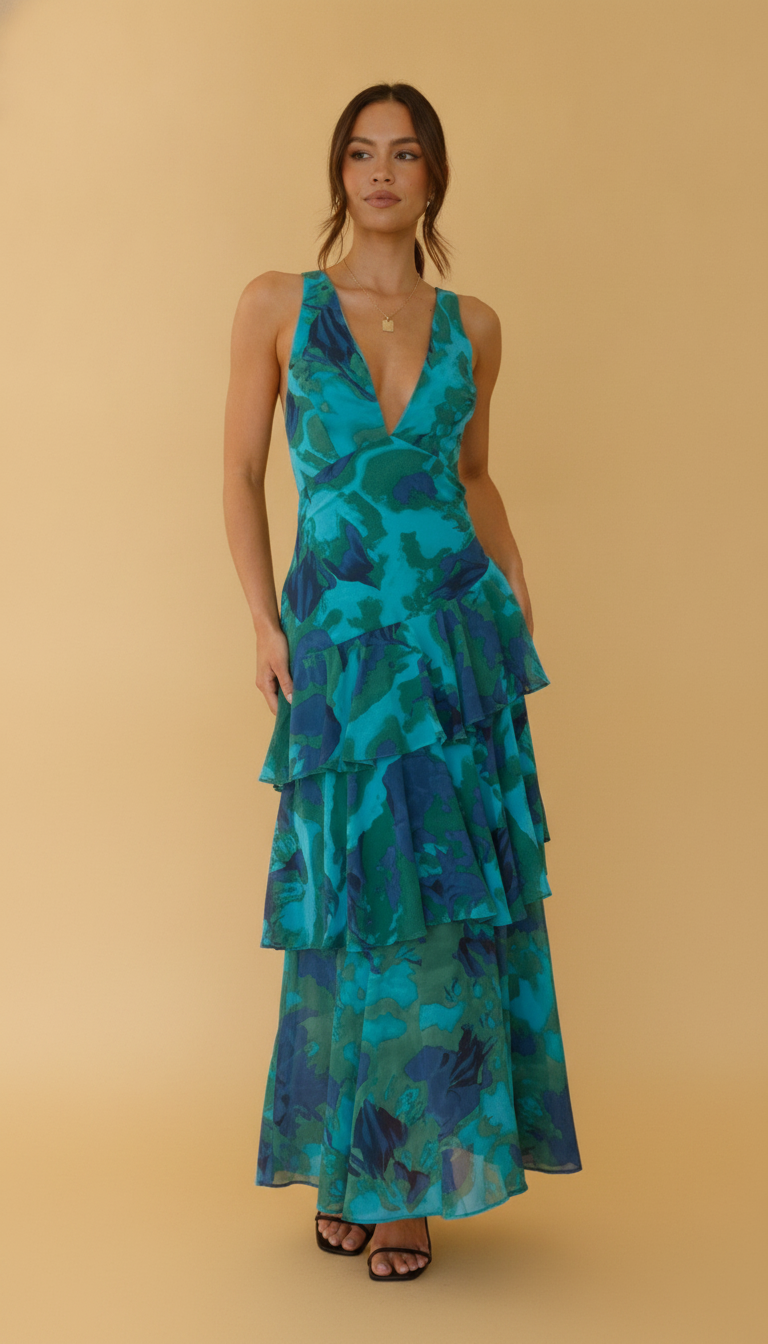Mirabelle | Long Sleeve Wedding Guest Dresses Layered Maxi