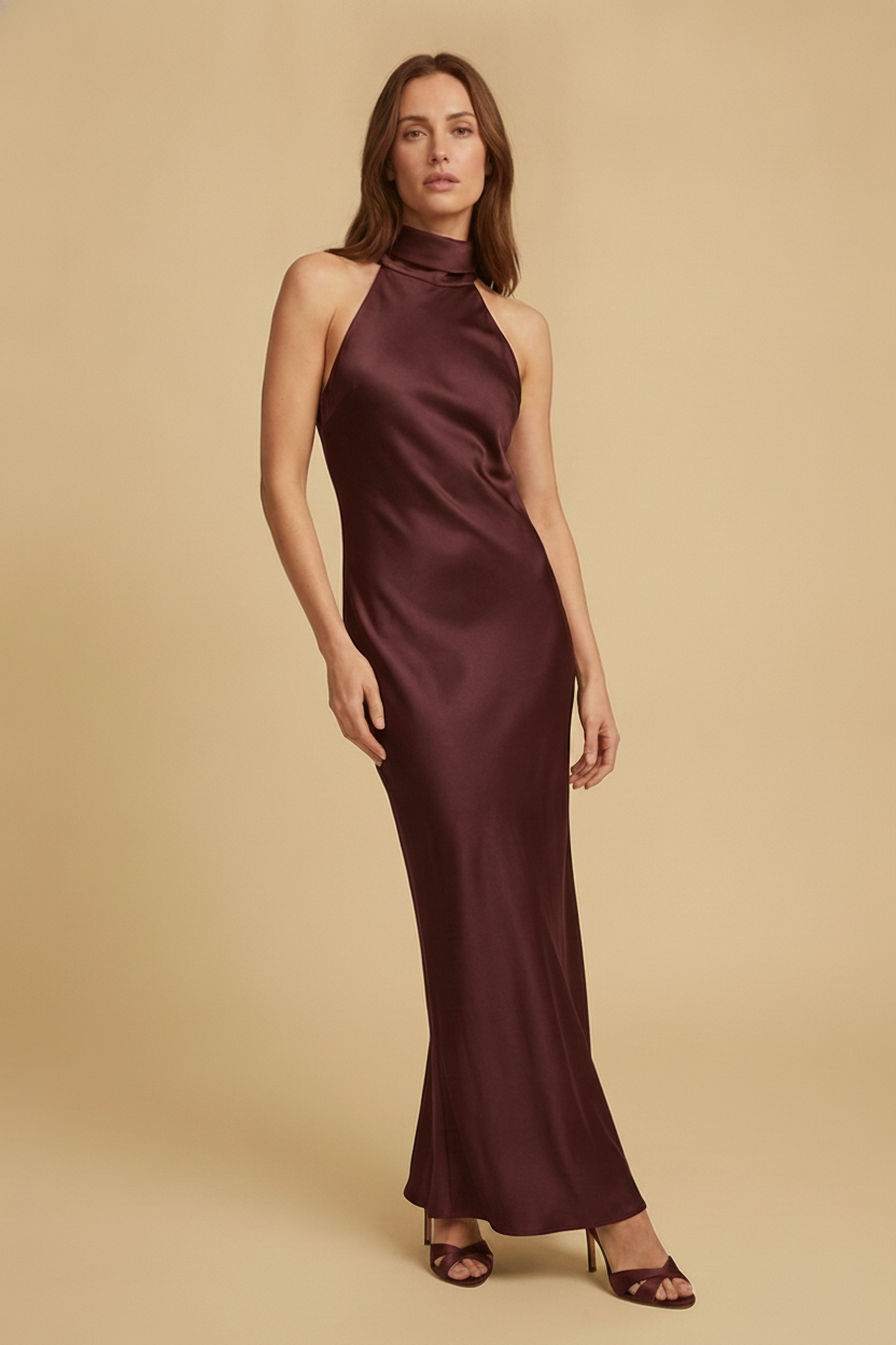 Theodora | Satin Halterneck Maxi Winter Wedding Guest Dresses