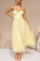 Amandine | White Tulle Corset Midi Dress Sweetheart Neckline