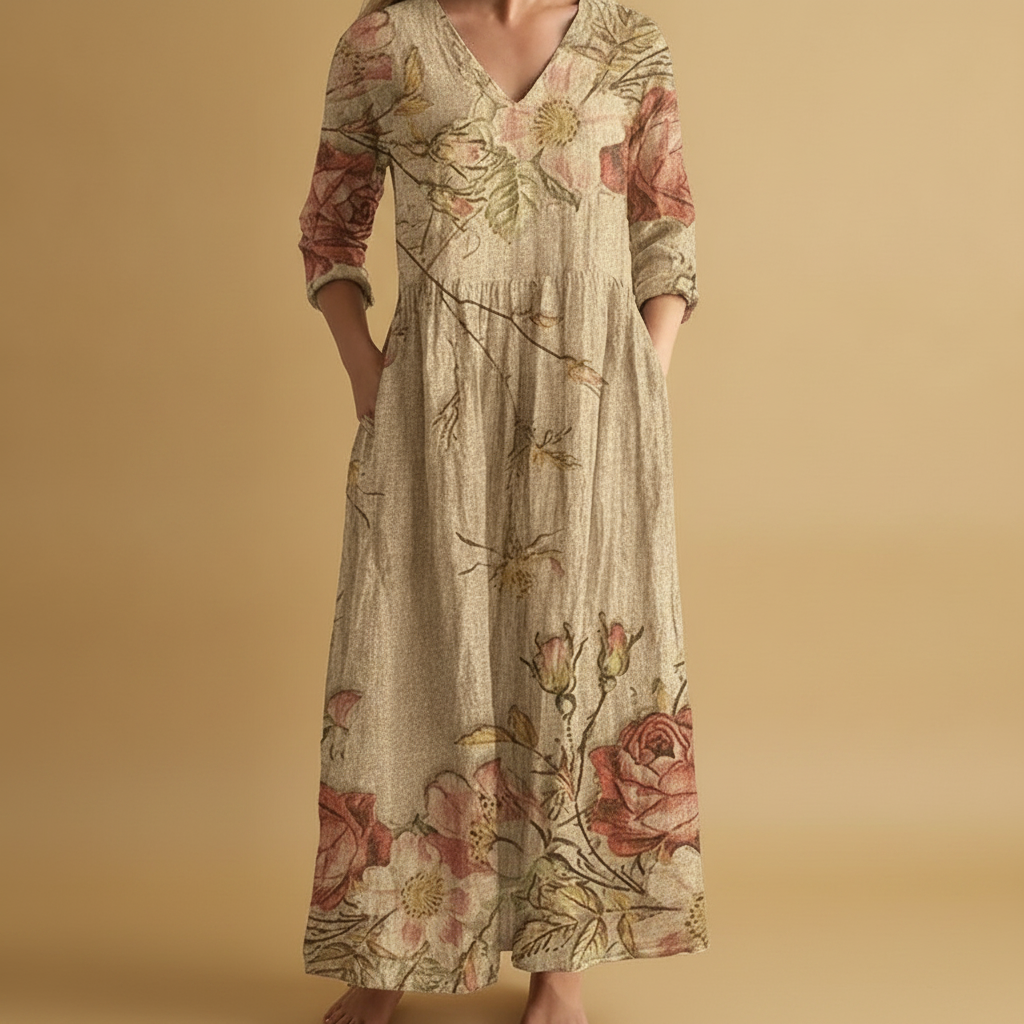 Seraphina | Winter Dresses For Women V-Neck Floral Midi