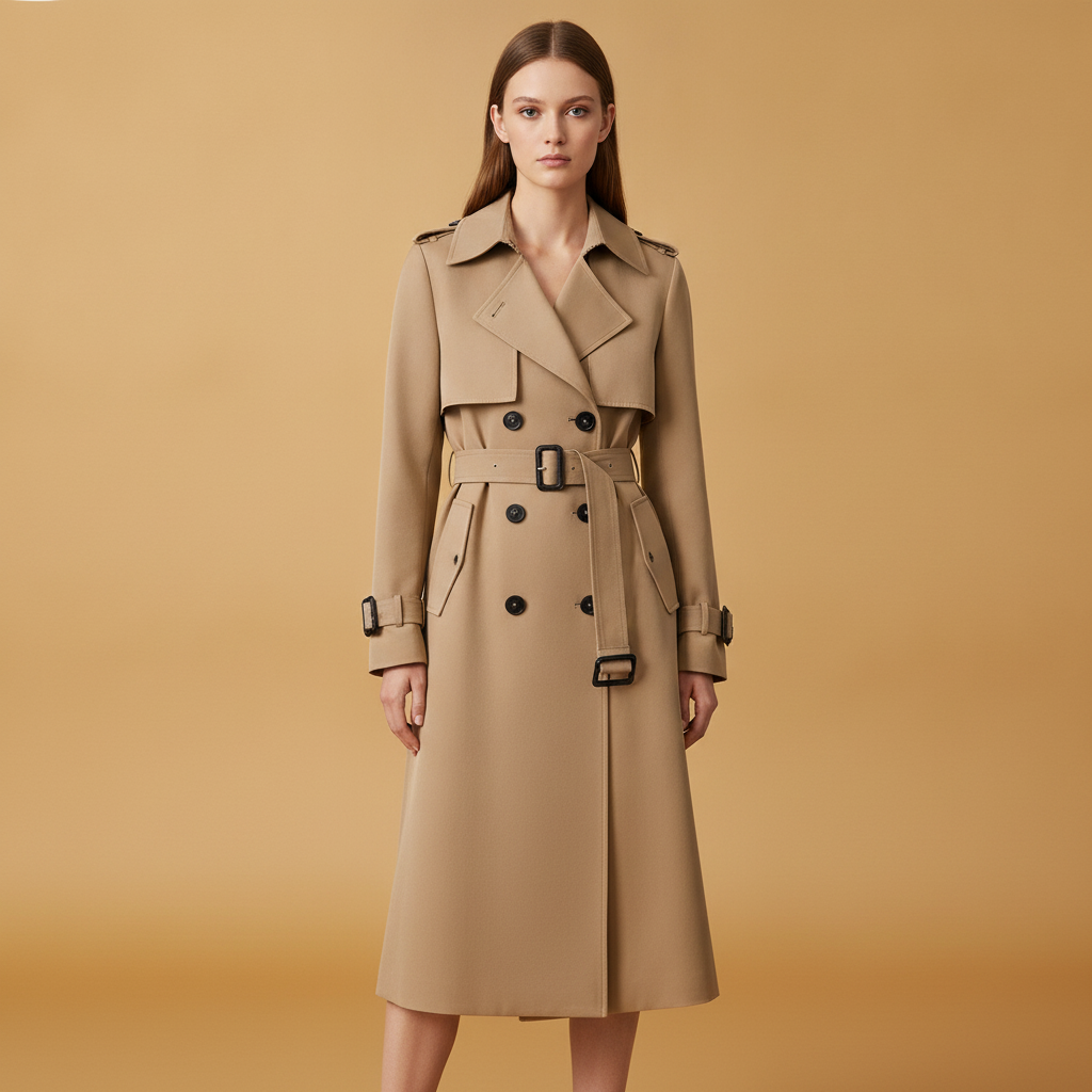 Ninon | Brown Trench Coat Double-Breasted Belted Mid-Calf