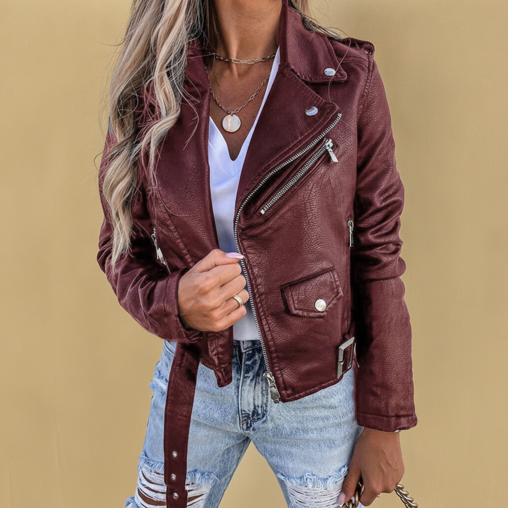 Valentina | Faux Leather Biker Jacket Cropped Moto Style