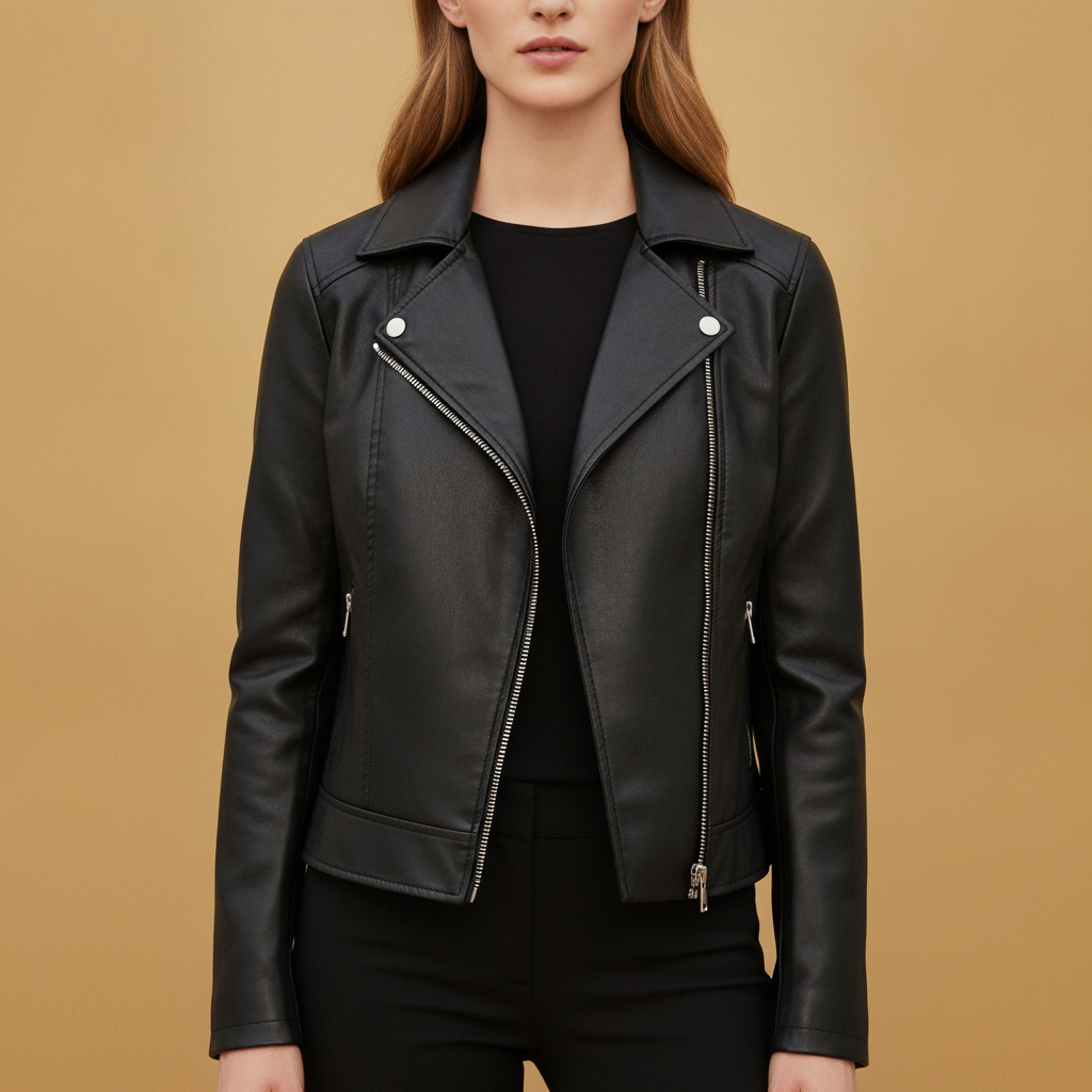 Thalia | Women Faux Leather Biker Jacket Black Camel Navy Olive