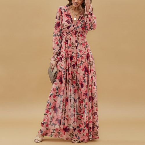 Celestine | Floral V-Neck Pleated Bridesmaid Maxi Dresses