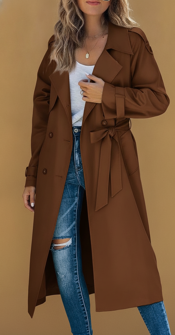 Oceane | Women Black Double-Breasted Trench Coat