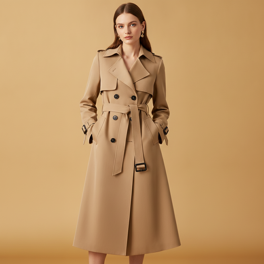 Solene | Black Trench Coat Women Belted Long Lapel