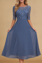 Edith | Women Long Sleeve Chiffon Midi Wedding Guest Dresses